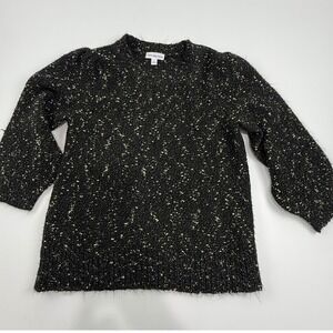 Calvin Klein Jeans‎ Women Black Speckled Knit Sweater Puff Sleeve Mock Neck M